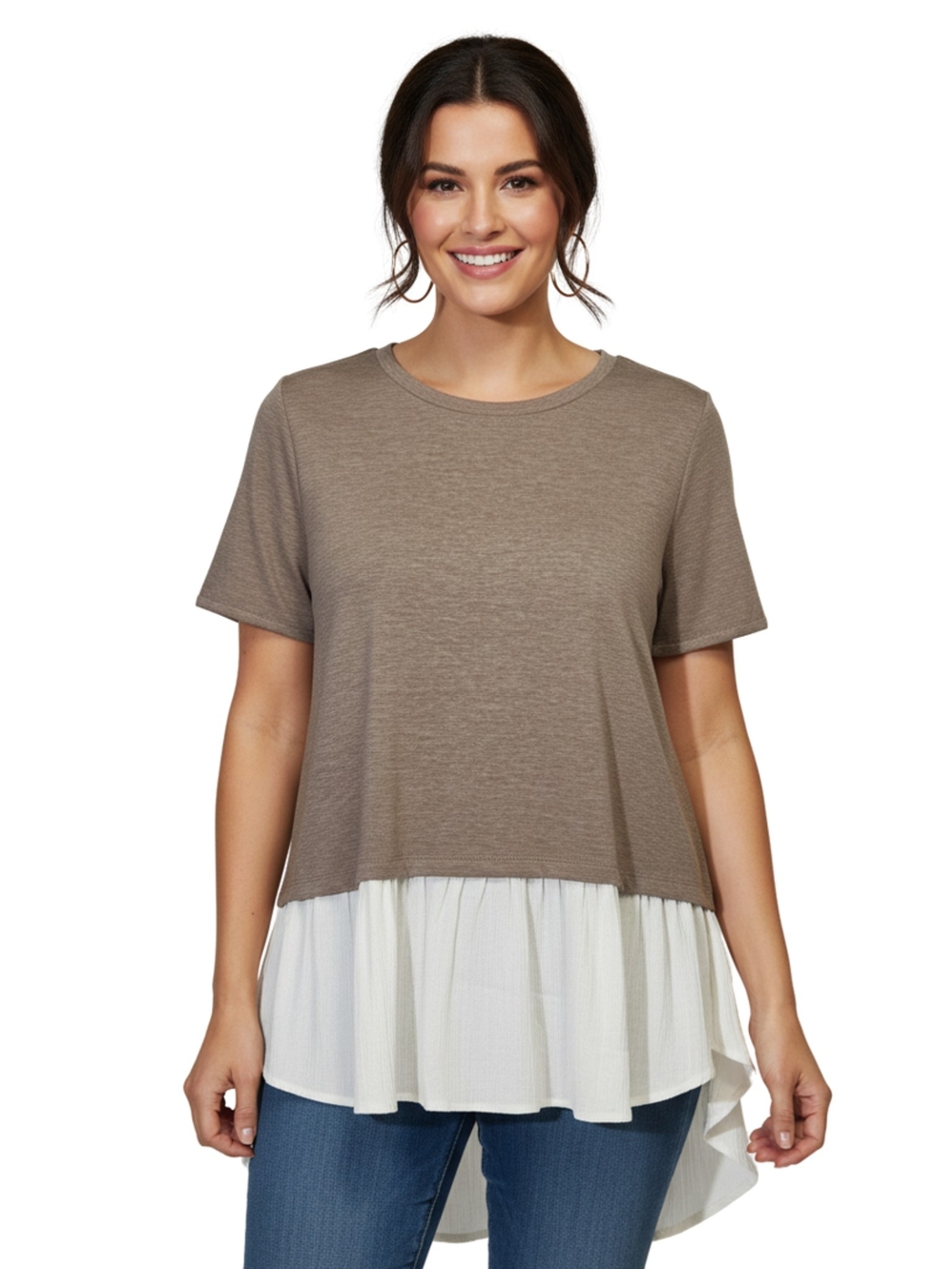 Flamingo Urban Taupe and White Layered Peplum Tunic